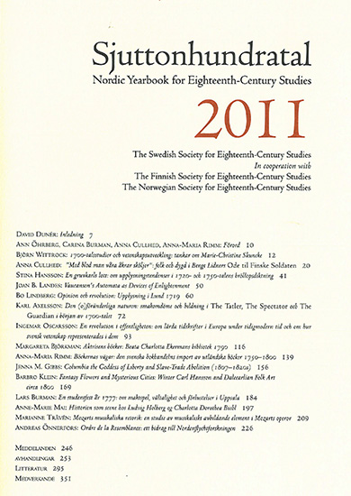 Frontcover of Sjuttonhundratal 2011.