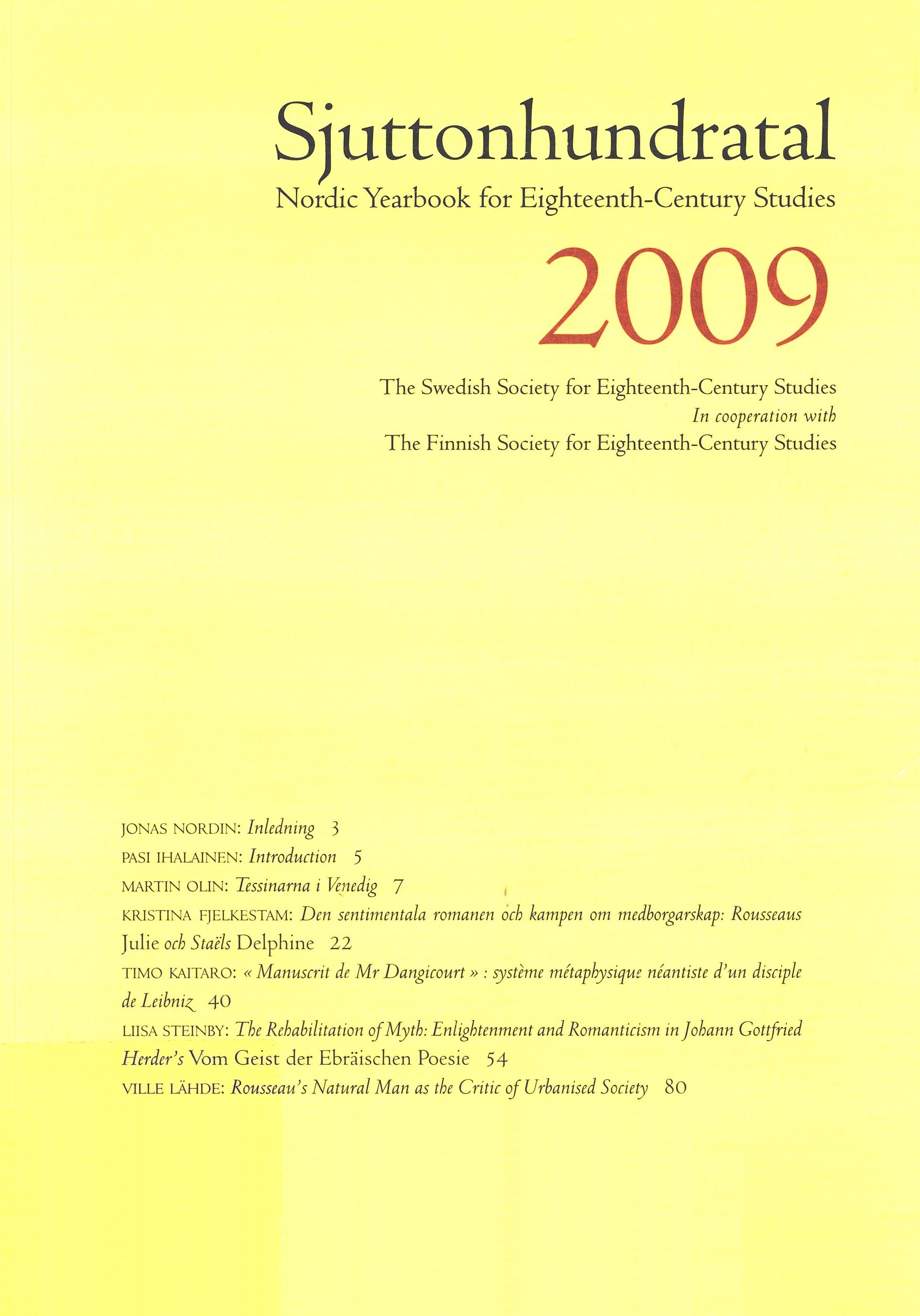 Frontcover of Sjuttonhundratal 2009.