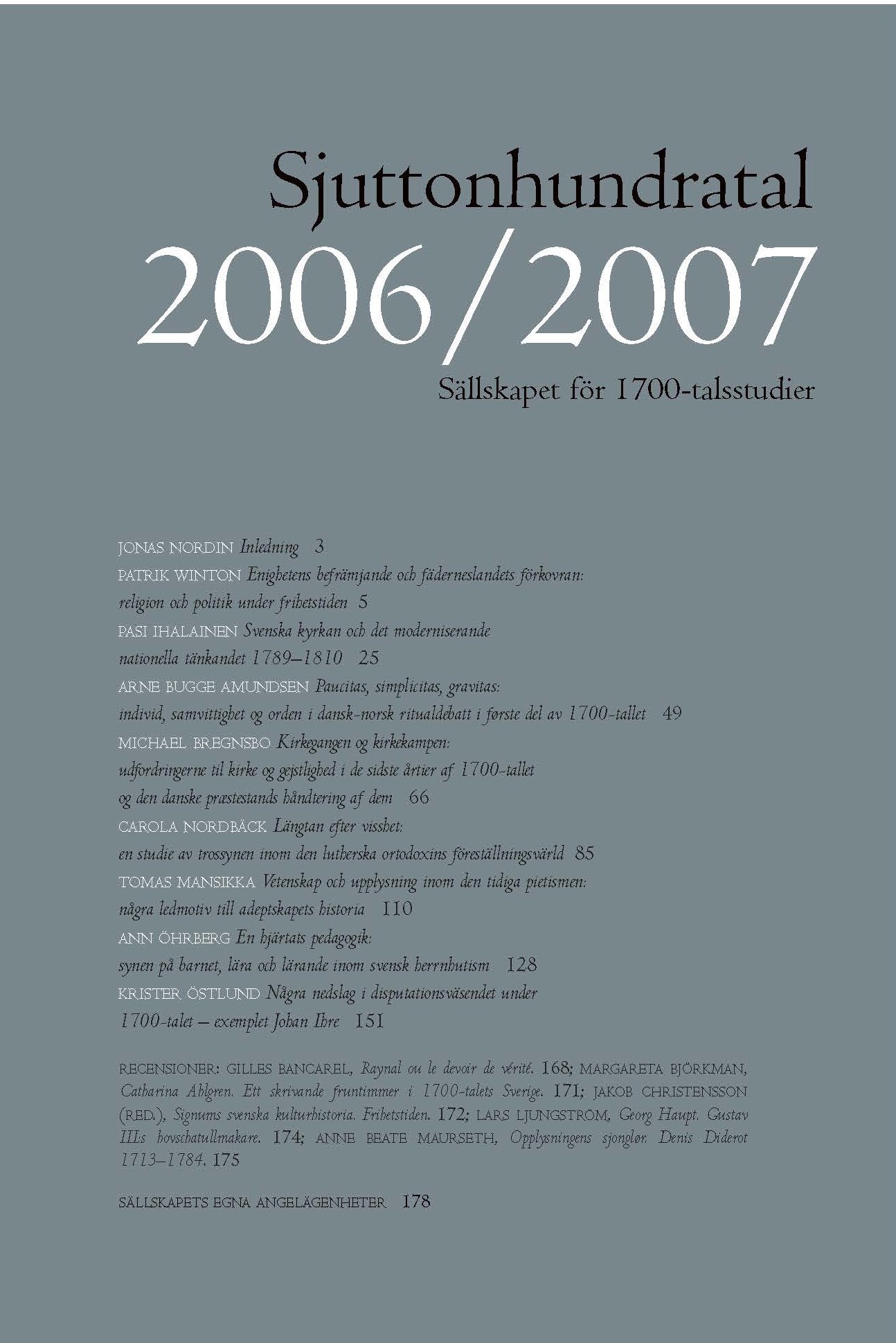 Frontcover of Sjuttonhundratal 2006/2007.