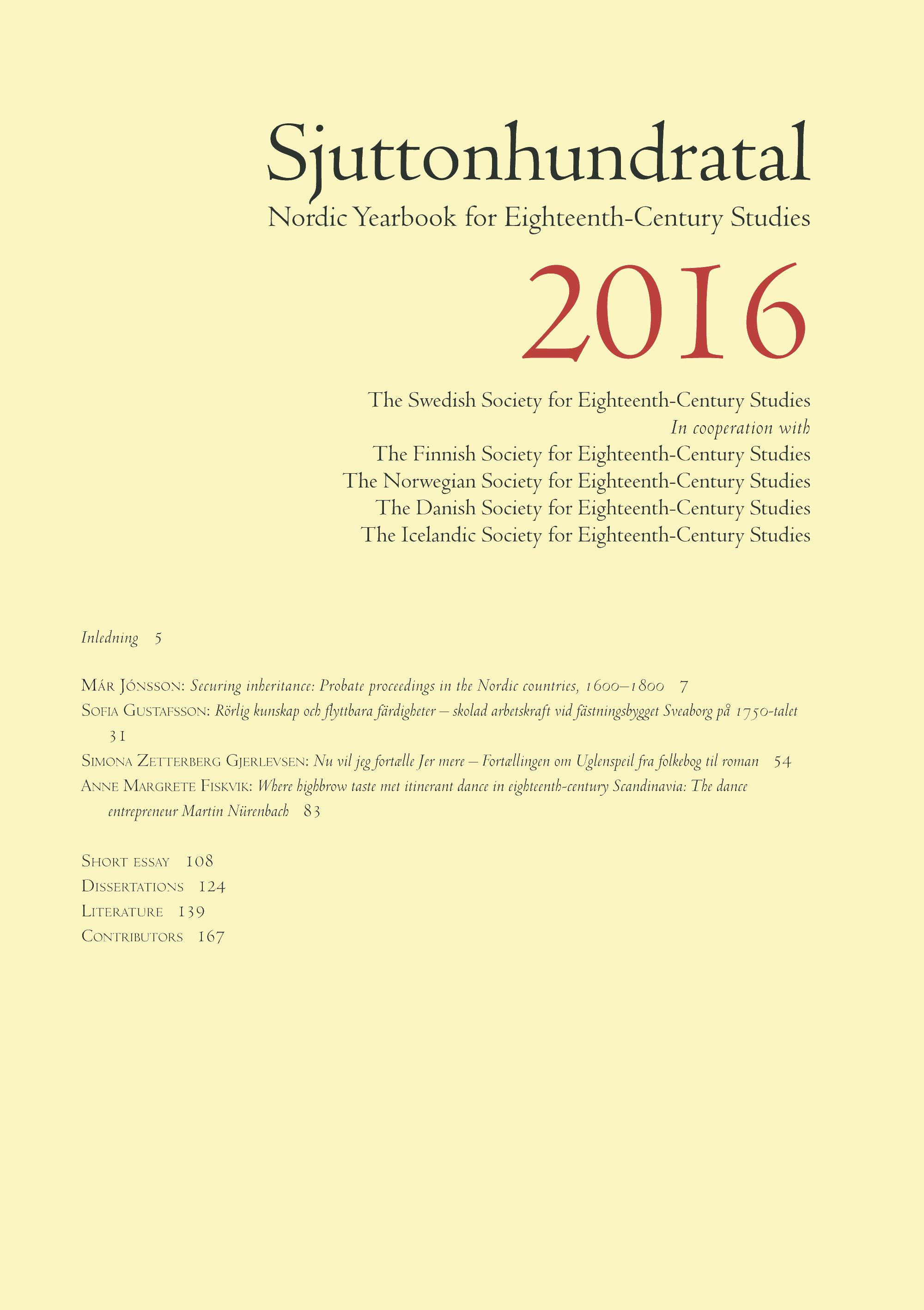 Frontcover of Sjuttonhundratal 2016.