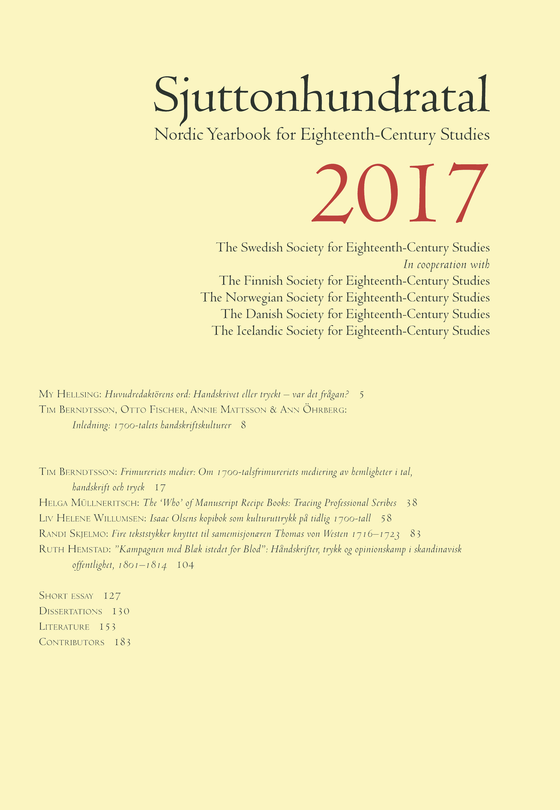 Frontcover of Sjuttonhundratal 2017.