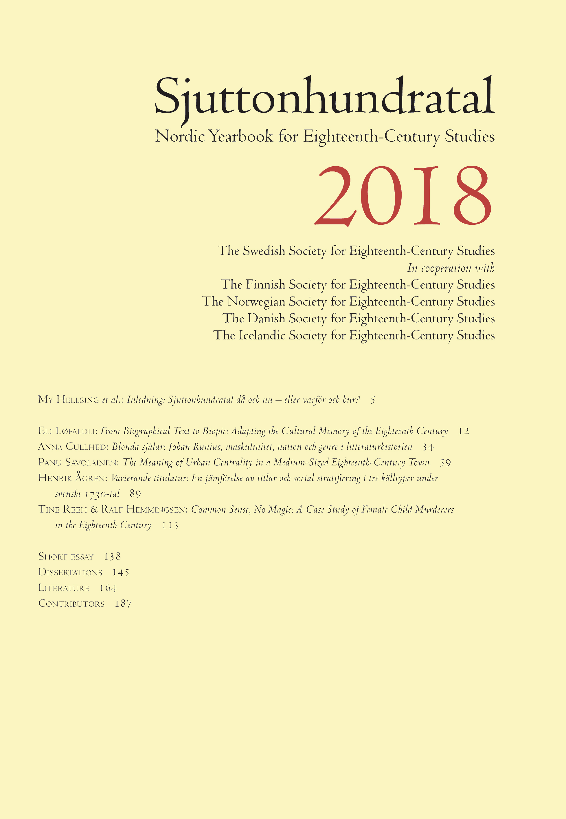 Frontcover of Sjuttonhundratal 2018.